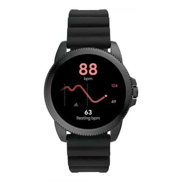 Fossil Gen 5E Stainless Steel HR Touchscreen For Men, Smartwatch with Speaker, Heart Rate, GPS, Music Storage and Smartphone Notifications, Leather Strap (Black) (Pre-Owned)