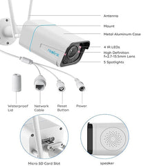 Reolink rlc 511wa 5mp wired and wifi camera with colour night vision two way audio 5× optial zoom box pack with complete accessories