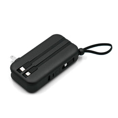Ultimate Mini 10,000mAh Portable Power Bank with Built-In Cables & Retractable AC Plug